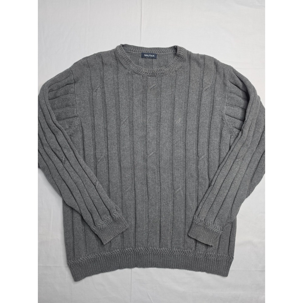 Nautica Sweater Men Charcoal Gray Cable Knit Ribbed Long Sleeve Warm Wear Winter